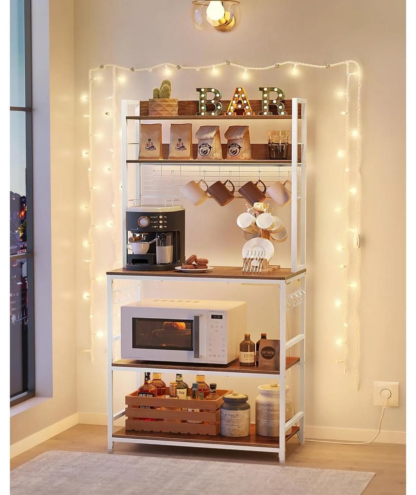 Konyhai polc, rendszerező polc konnektorokkal, 40x80x170 cm, barna- fehér