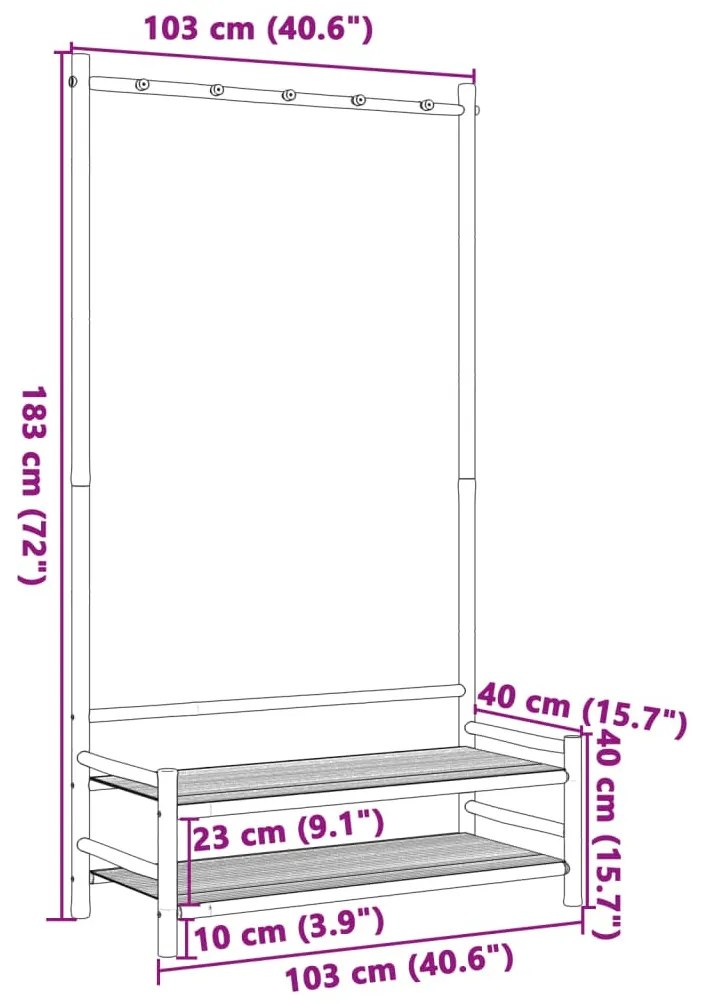 bambusz ruhaállvány polcokkal 103 x 40 x 183 cm