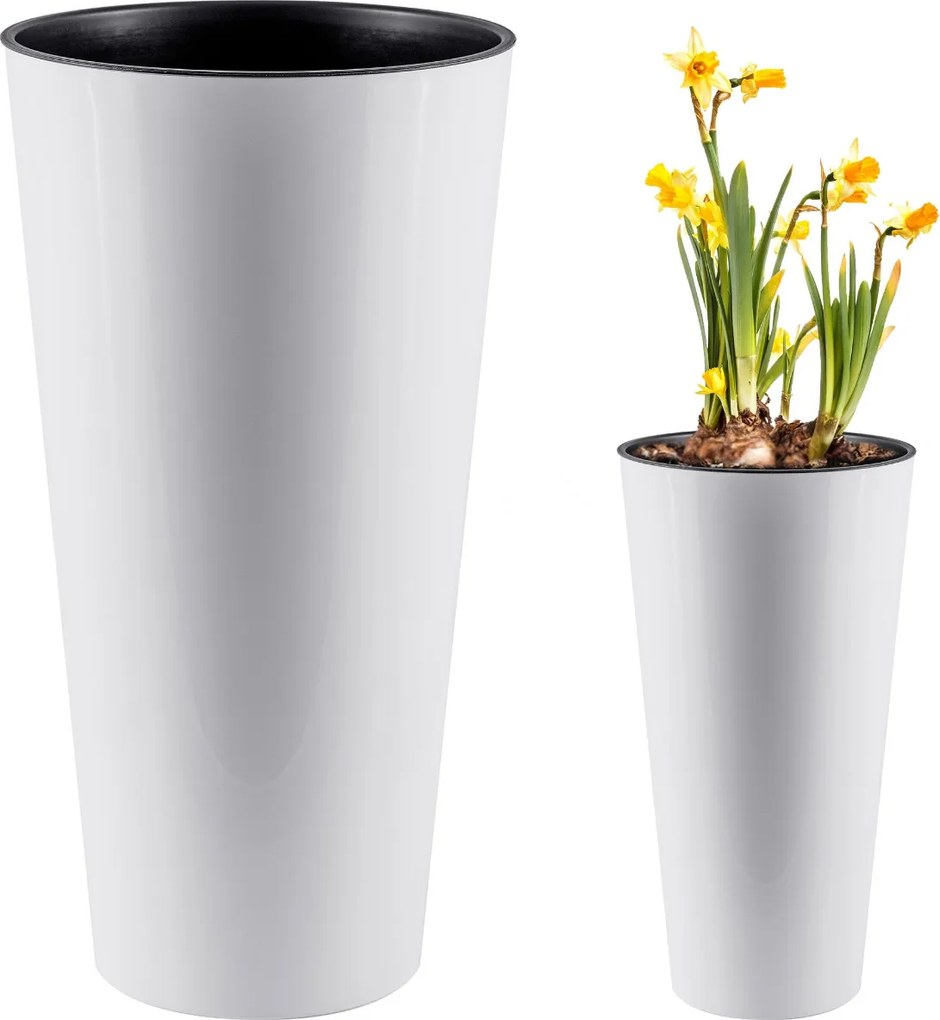 Tubus Slim Shine virágtartó 25 cm 15,5 l Fehér fényes, betéttel