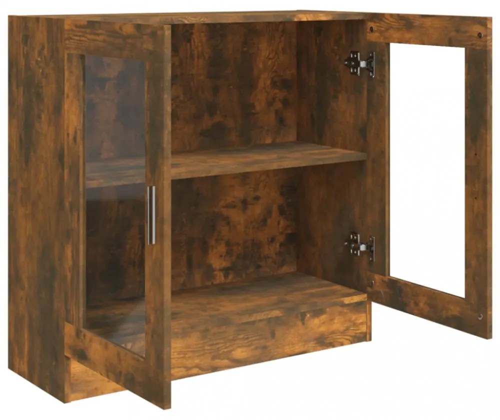 füstös tölgy színű szerelt fa vitrinszekrény 82,5x30,5x80 cm