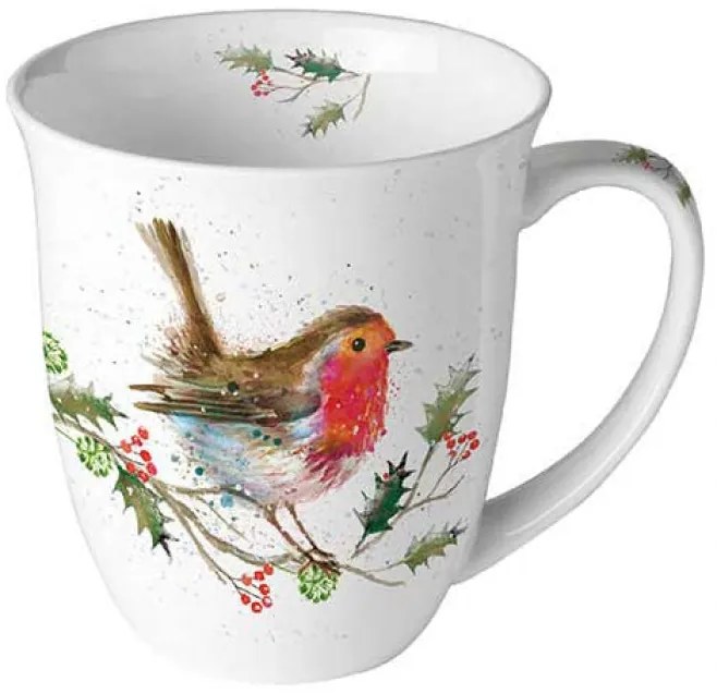 Karácsonyi Porcelán bögre Téli vörösbegy