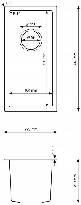 Erga HD, 1 kamrás acél mosogató 220x440x210 mm, csiszolt arany, ERG-MLS-HD2244G