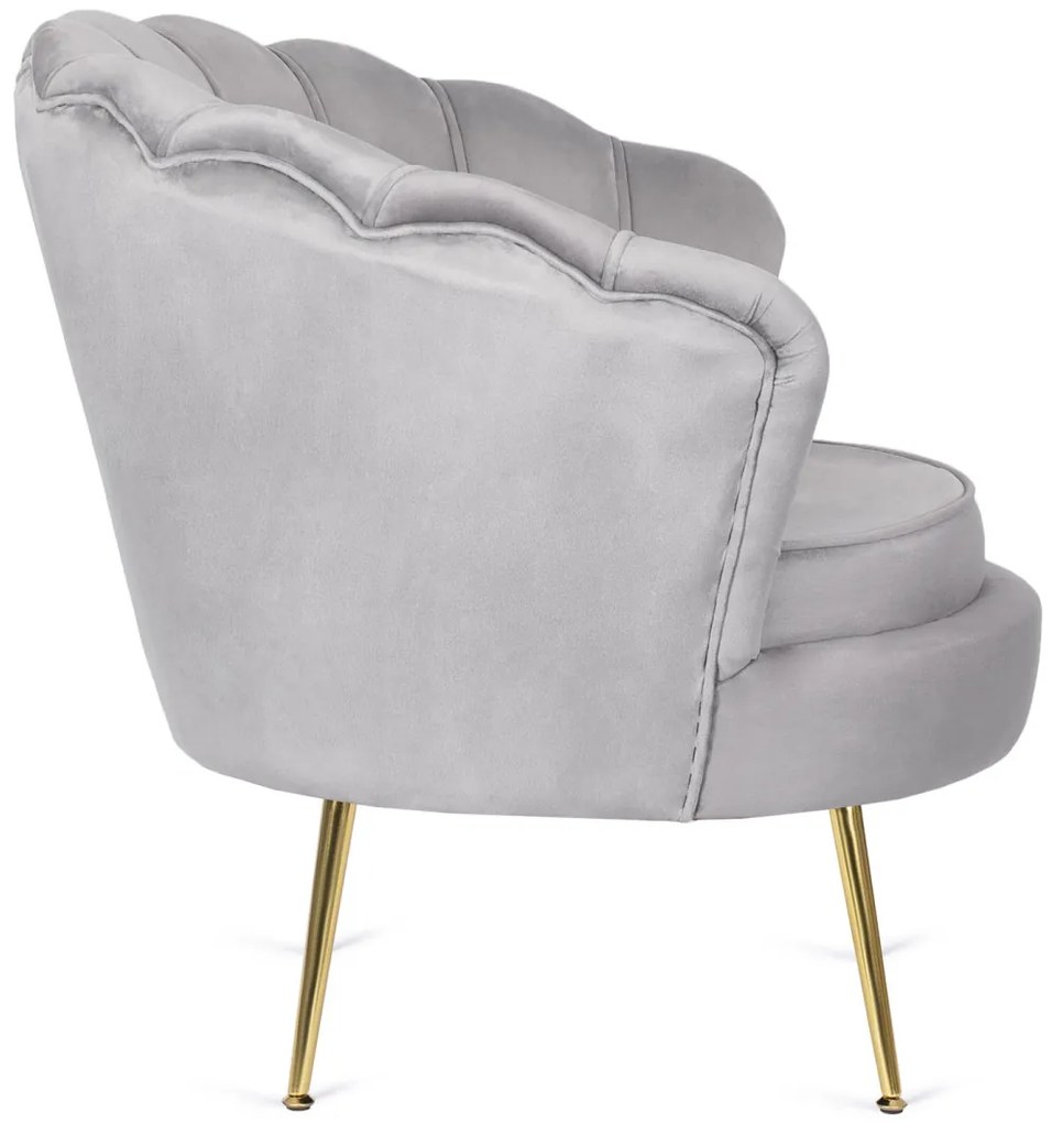 Elegáns Fotel Szürke Bársony Kárpittal, Aranyszínű Lábakkal. ANGEL