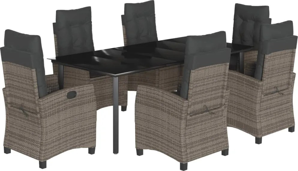 vidaXL 7 részes szürke polyrattan kerti étkezőgarnitúra párnával