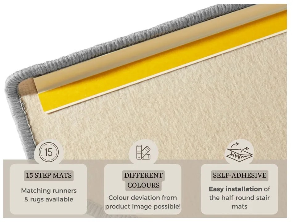 Szürke öntapadós lépcsőszőnyeg szett 15 db-os 23x65 cm Fancy – Hanse Home