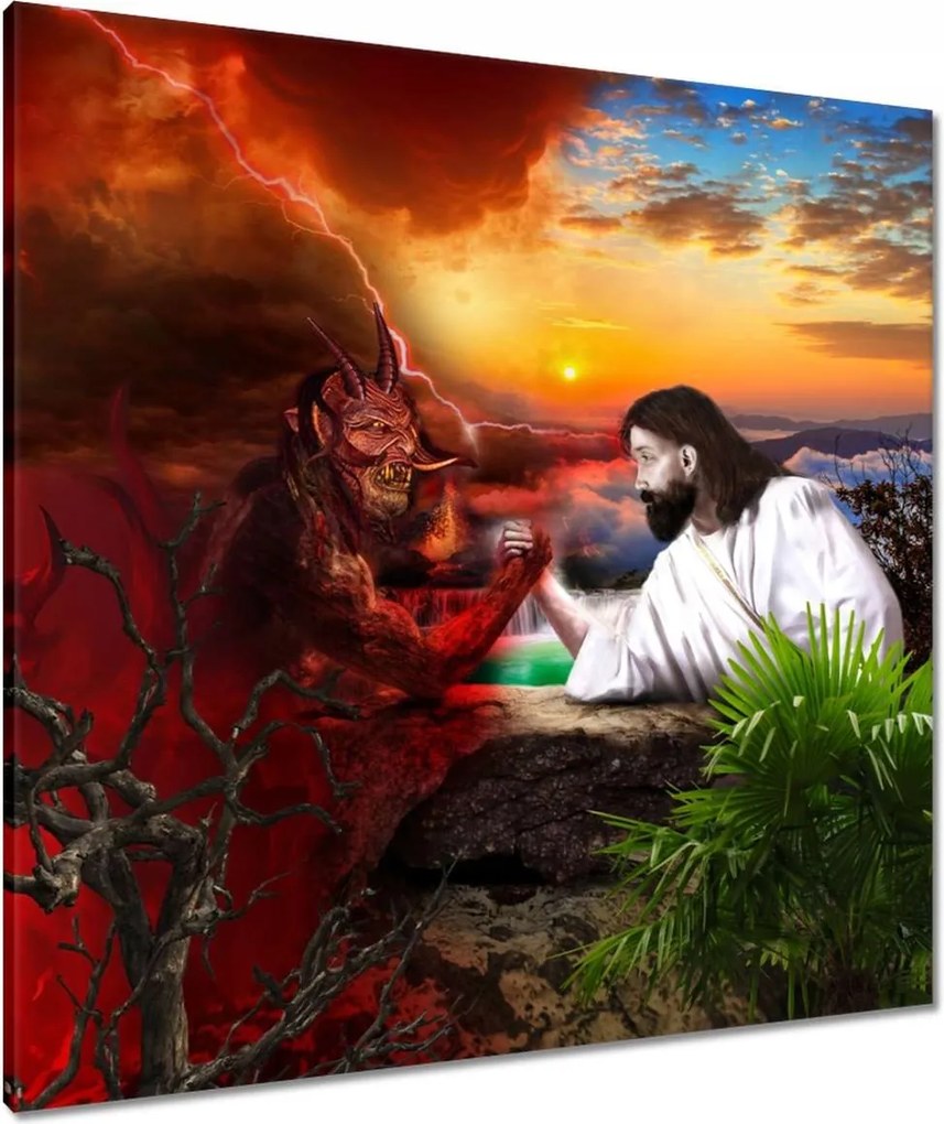 Vászonkép 80x80 Jézus és az ördög összefogása