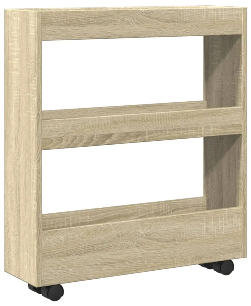 3 szintes sonoma tölgy színű szerelt fa keskeny tárolókocsi