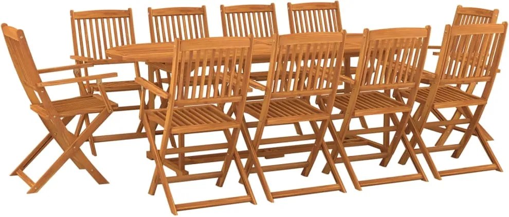 vidaXL 11 részes tömör akácfa kerti étkezőgarnitúra 220x90x75 cm