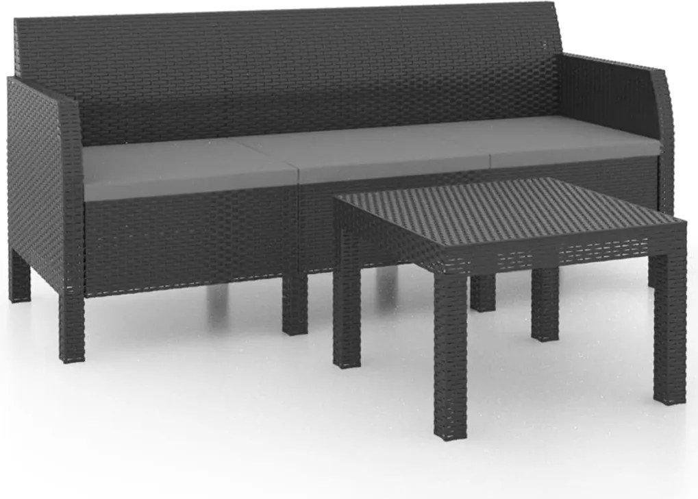 vidaXL 2 részes antracit PP rattan kerti bútorgarnitúra párnákkal