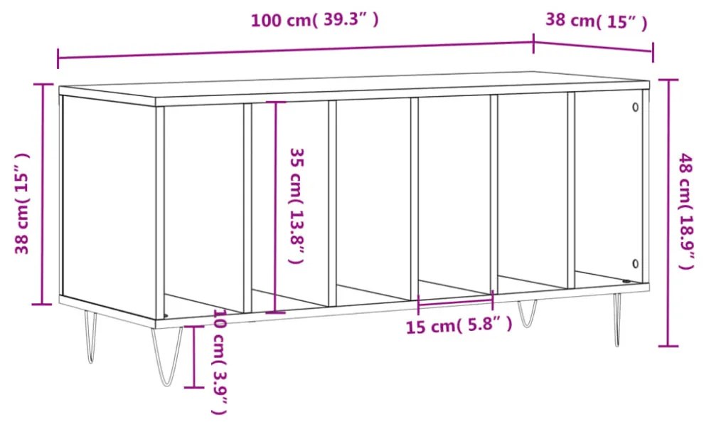 szürke sonoma színű szerelt fa hanglemezszekrény 100x38x48 cm