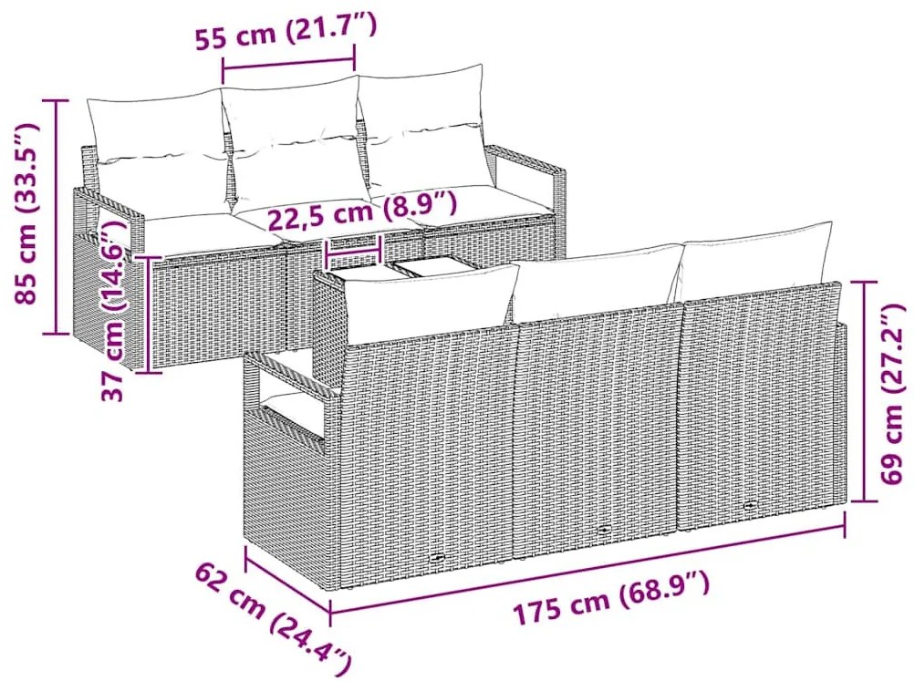 Kerti Kanapé Szett 7 pcs Beige és krém 55 x 55 x 37 cm
