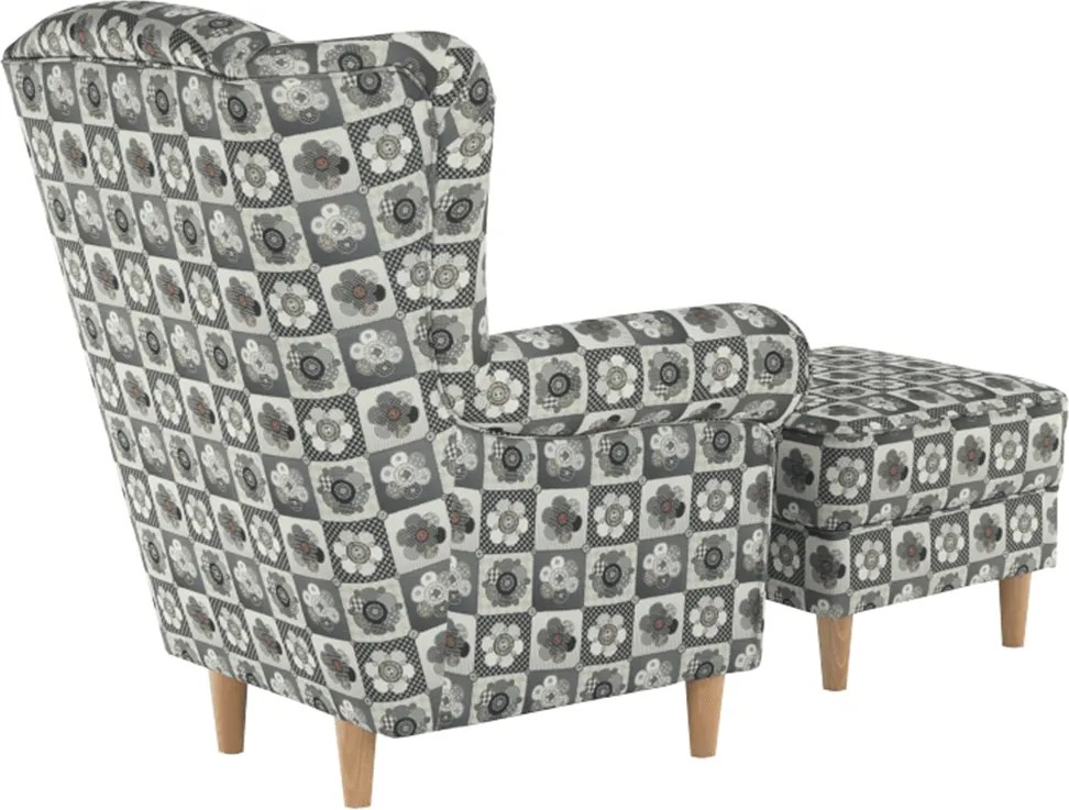 füles fotel puffal, szövet patchwork N1, ASTRID