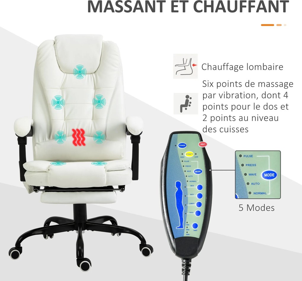 Vinsetto Masszázs Irodai Szék, Ergonomikus Szék Állítható Magassággal, Dönthető Háttámla és Vezetékes Távvezérlés, Húzható 360° Forgatható Lábpihentő,