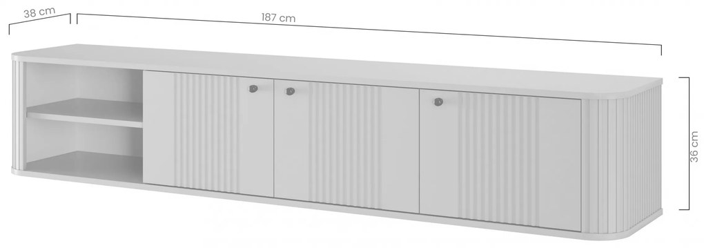 Vesper fali TV szekrény 187 cm háromajtós - kasmír / fekete fogantyú