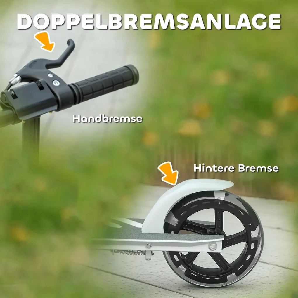 AIYAPLAY gyerek roller, dupla fék, fém váz, lábtartó, összecsukható, fehér