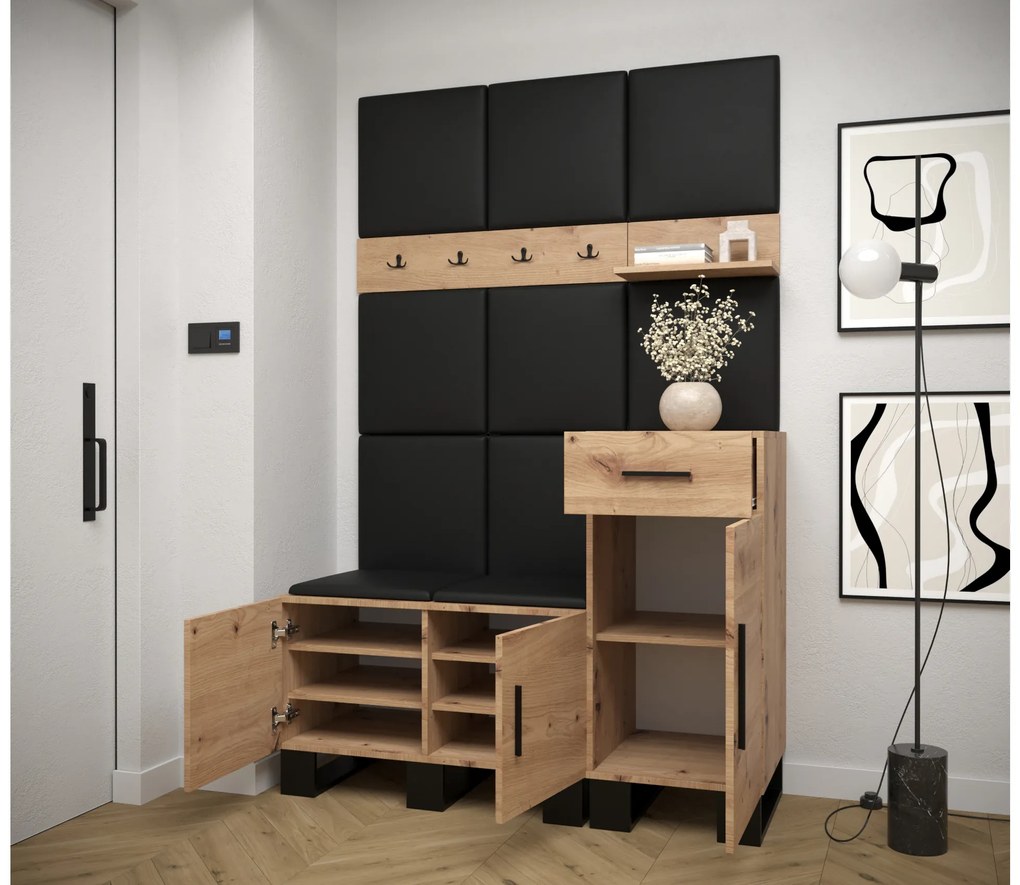 Előszobabútor Amanda 5 (artisan tölgy + fekete öko-bőr). 1085901