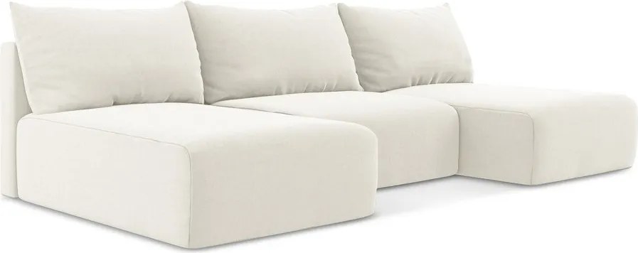 Krémszínű bársony kinyitható-tárolóhelyes (U alakú) sarokkanapé Kalena – Makamii