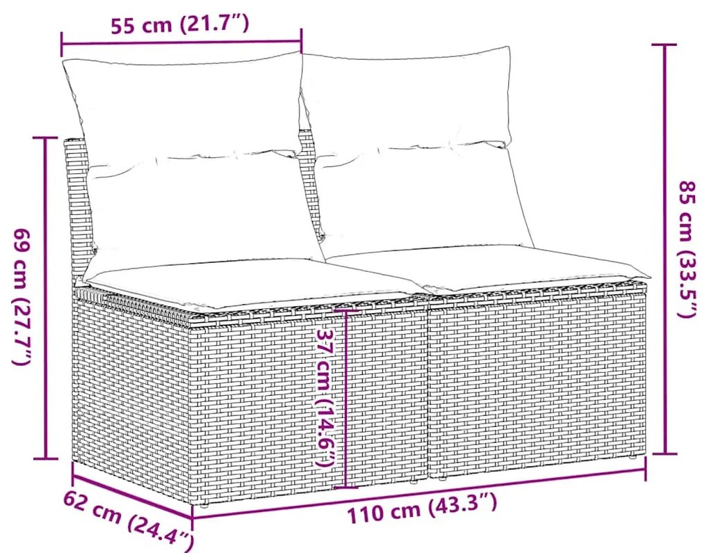 vidaXL 2 részes barna polyrattan akácfa kerti ülőgarnitúra párnákkal