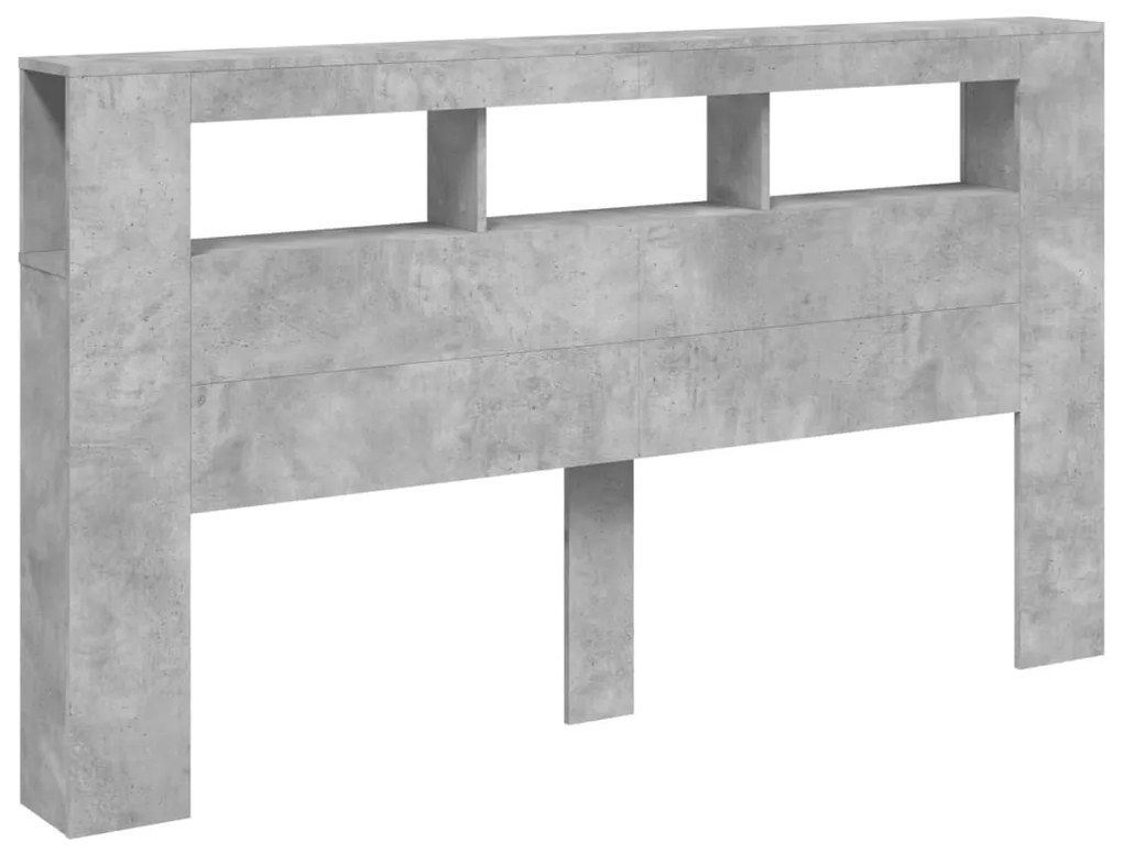 betonszürke szerelt fa LED-es fejtámla 180x18,5x103,5 cm