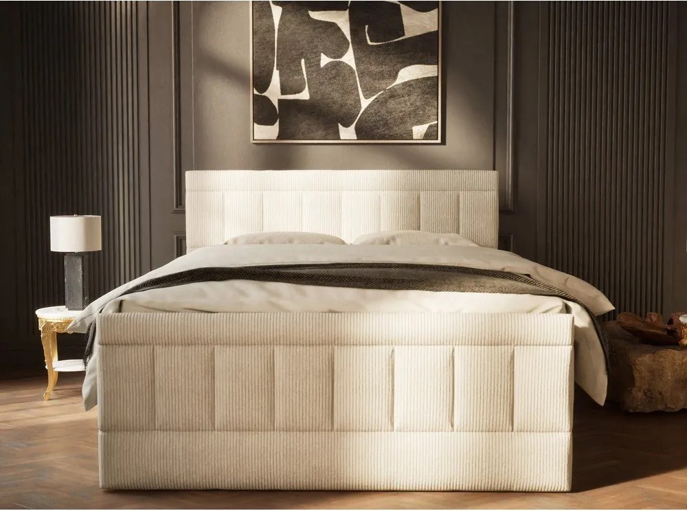 Bézs ágyneműtartós boxspring ágy 160x200 cm Caya – Maison de Rêve