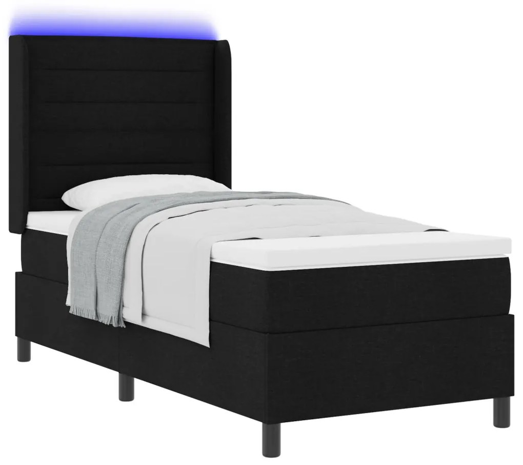 Boxspring Ágy Matrac és LED Fekete 80x200 cm Szövet