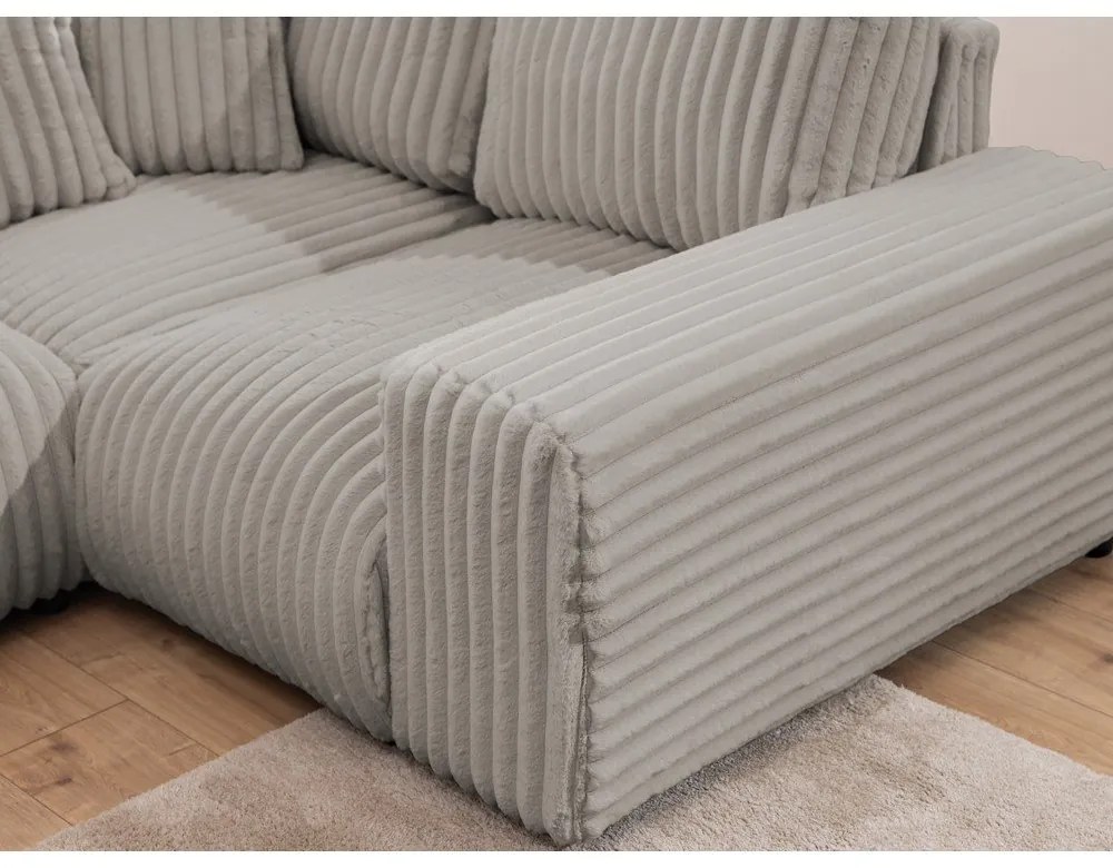 Világosszürke kordbársony sarokkanapé (jobb oldali-U alakú) Justin – Ropez