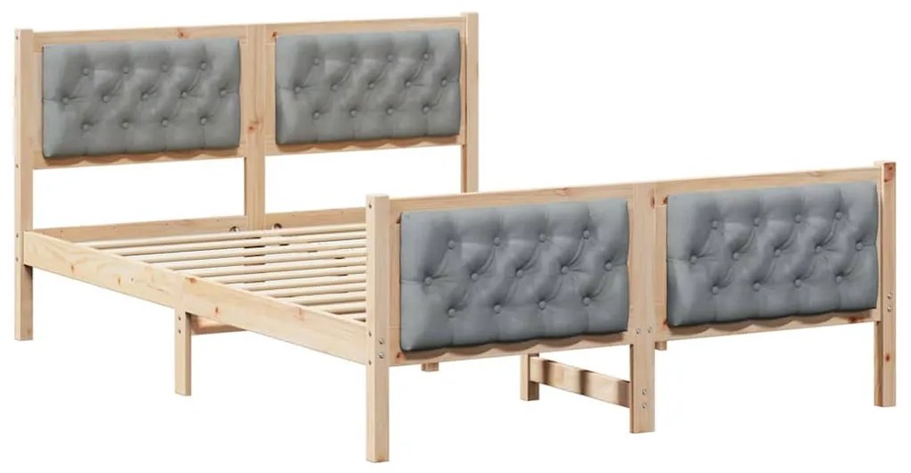 Ágykeret fejtámlával Világosszürke 140 x 190 cm Tömör fenyőfa