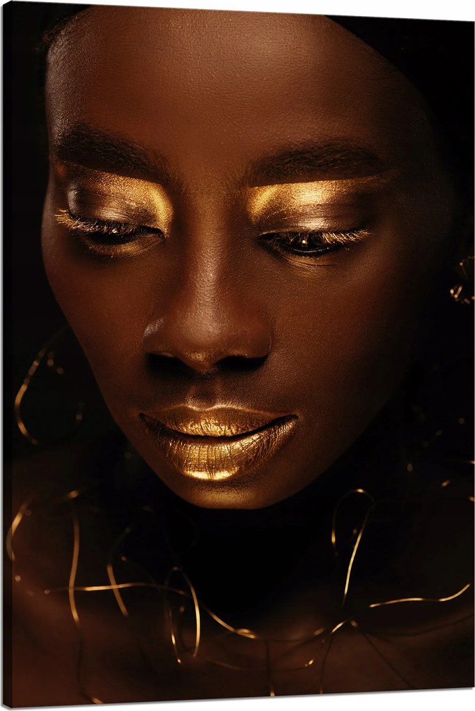 Vászonkép Nők arca Arany Száj és Elemek 80x120 cm