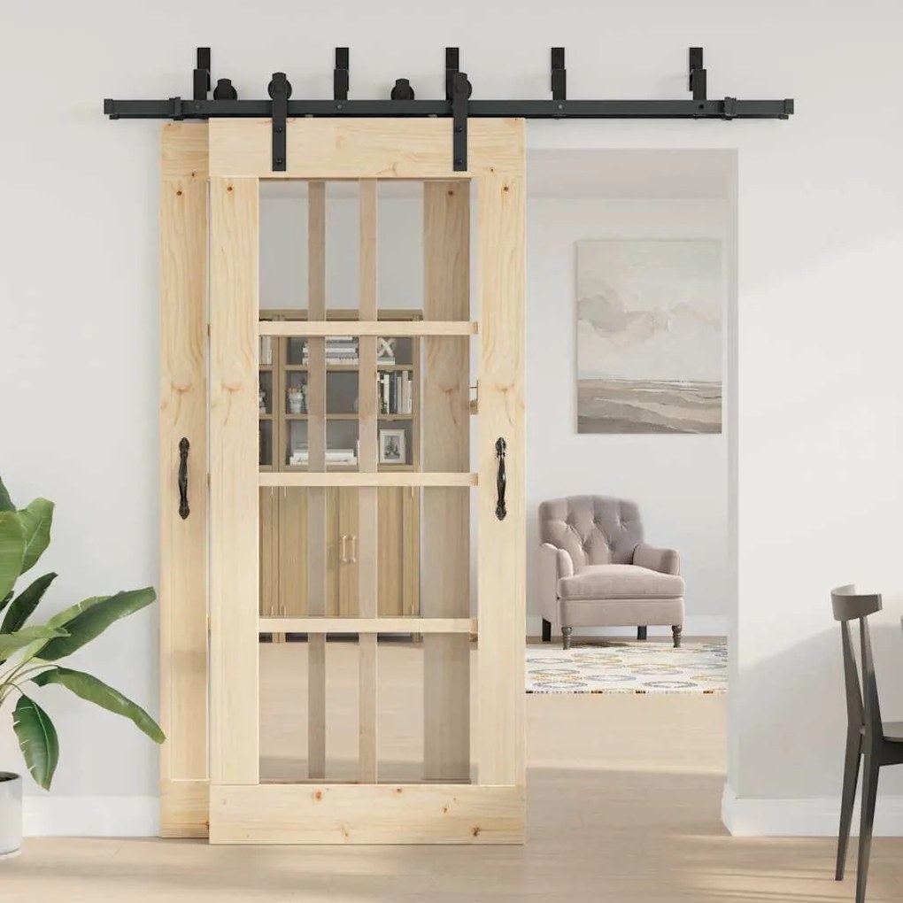 fekete acél tolóajtó fémszerelék készlet 200 cm