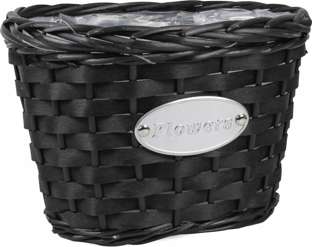 Fekete Ovális Fonott Kosár Fóliával 27x20x19 cm HL07727.M