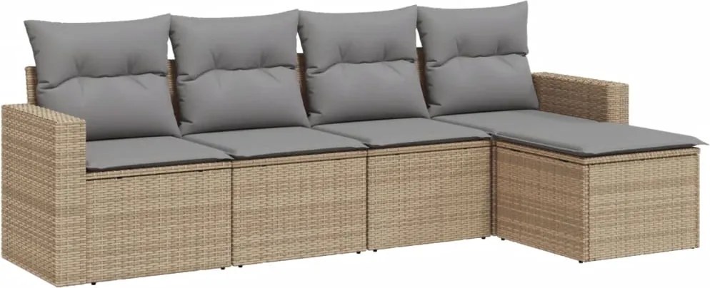 vidaXL 5 részes bézs polyrattan kerti ülőgarnitúra párnákkal