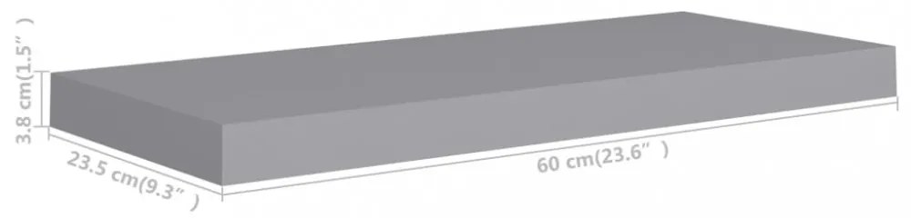 4 db szürke MDF lebegő fali polc 60 x 23,5 x 3,8 cm