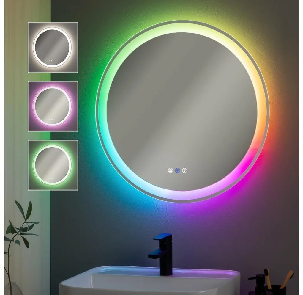 Brilagi- LED RGBW dimmelhető, beépített páramentesítő fűtéssel, háttérvilágítású tükör AVA PRO LED/18W/230V átmérő 60 cm IP44