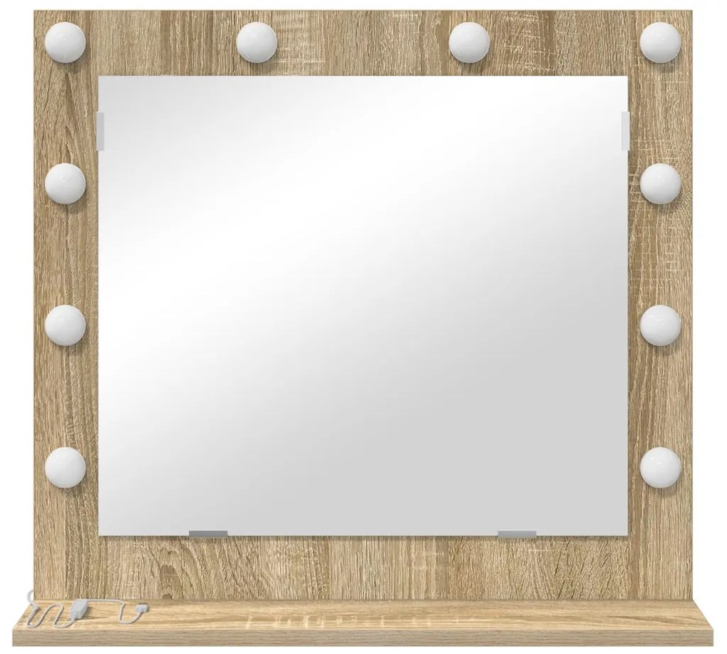 LED világítással rendelkező sminktükör Sonoma tölgy 60x55x18 cm