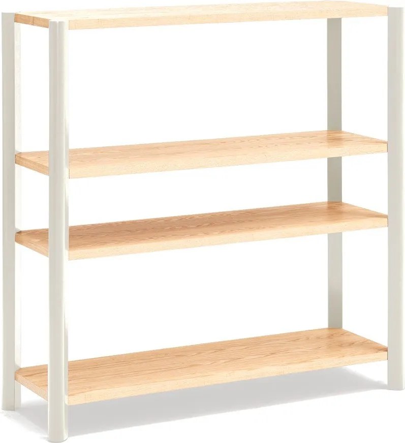 Krémszínű-világos natúr színű polcos állvány tölgyfa dekorral 126x128x43 cm Bona – Teulat