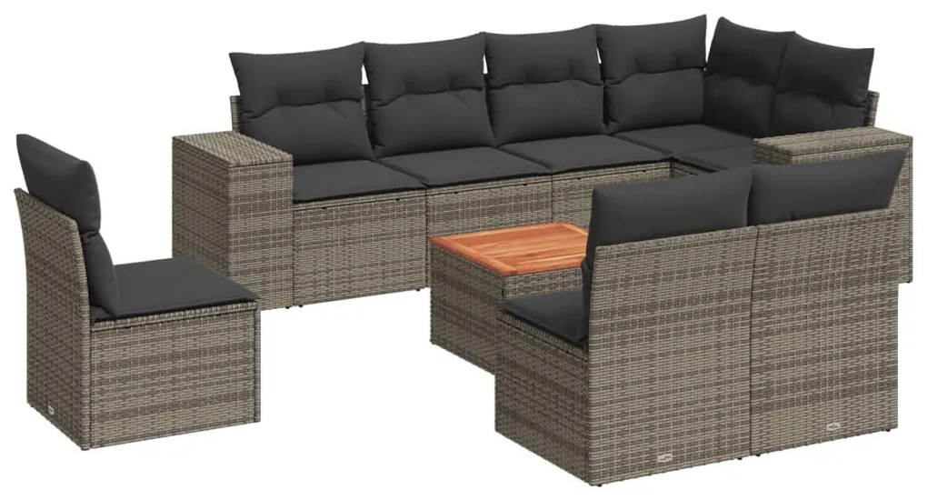 9 részes szürke polyrattan kerti ülőgarnitúra párnákkal