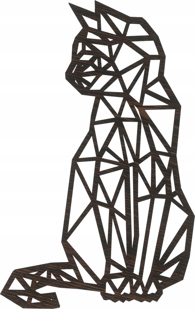 Fali Dekoráció Áttört nagy 3D Macska falra Geometrikus Macska 52cm Wenge