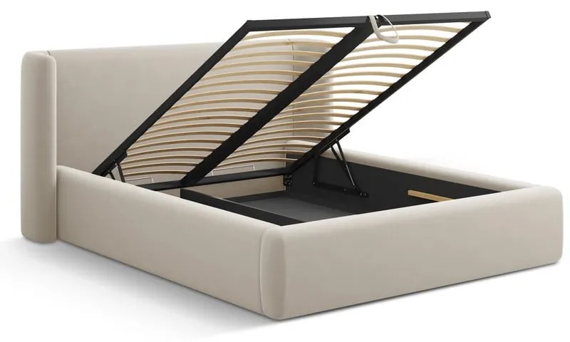 Bézs kárpitozott ágyneműtartós franciaágy ágyráccsal 200x200 cm Jason – Windsor & Co Sofas