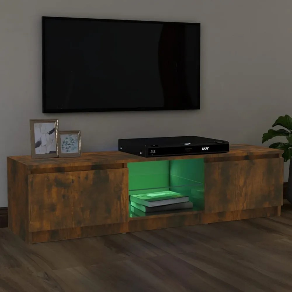 füstölt tölgy színű TV-szekrény LED lámpákkal 120x30x35,5 cm