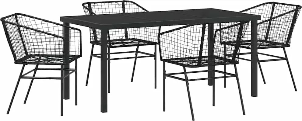 vidaXL Kert étkező szett 5 pcs Fekete polirattan