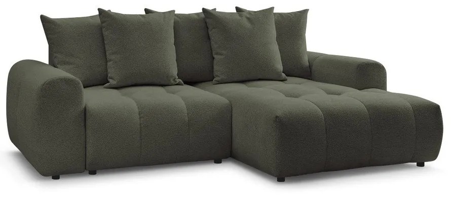 Khaki zsenília kinyitható-tárolóhelyes sarokkanapé (jobb oldali-heverő résszel) Roxelane – Bobochic Paris