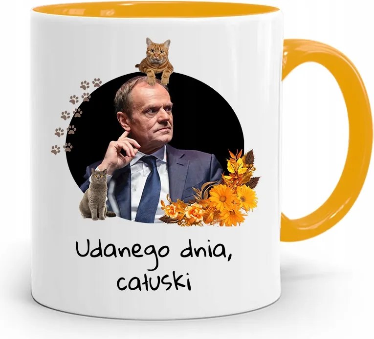 Donald Tusk Sárga Bögre Platform Ajándék fényképes nyomtatással