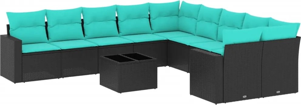 vidaXL 11 részes fekete polyrattan kerti ülőgarnitúra párnákkal