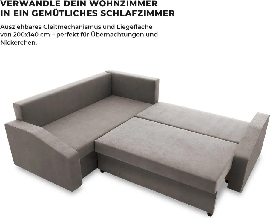 Grande Plus sarokkanapé, baloldali, szövet anyag, szürke