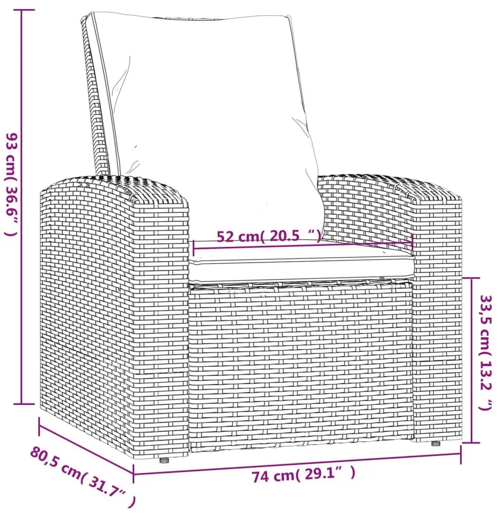 fekete polyrattan dönthető kerti szék párnával