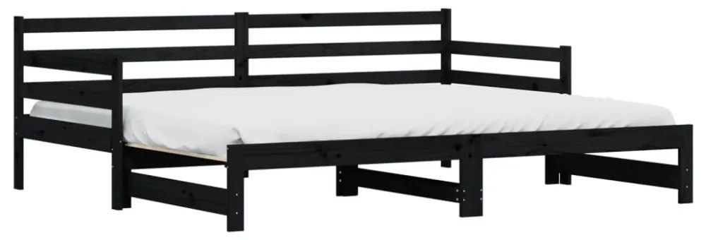 fekete tömör fenyőfa kihúzható kanapéágy 80 x 200 cm