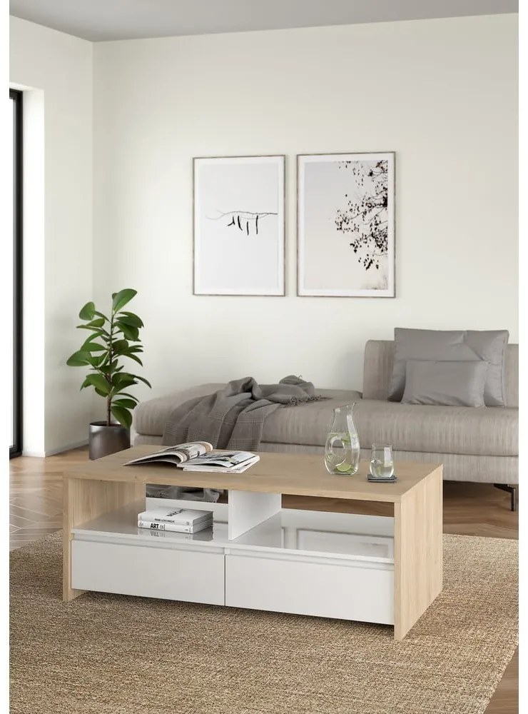 Fehér-natúr színű dohányzóasztal 60x120 cm Next – Tvilum