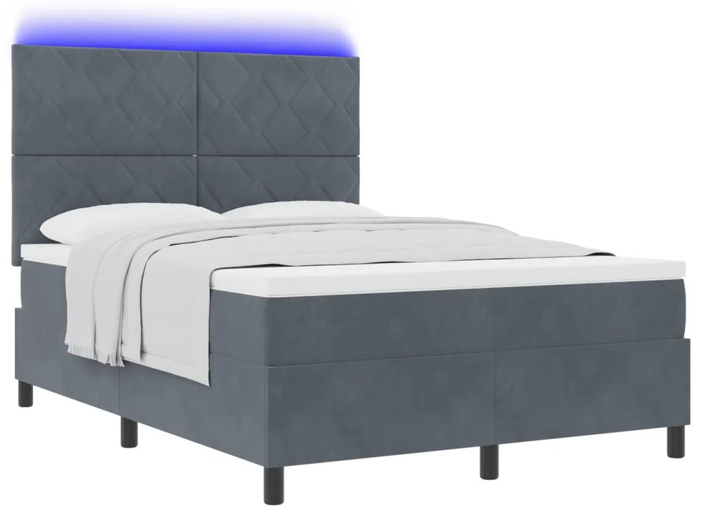 Boxspring Ágy Mattal és LED Fekete Szürke 140x200 cm Bársonyos