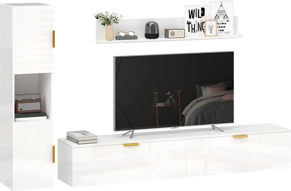 HOMCOM 3 részes lebegő TV faliszekrény polccal és tárolóval — max. 140 cm (55") TV-hez | Aosom
