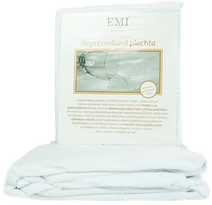 EMI fehér vízhatlan lepedő a sarkakon gumiszalaggal, 80x160-as lap